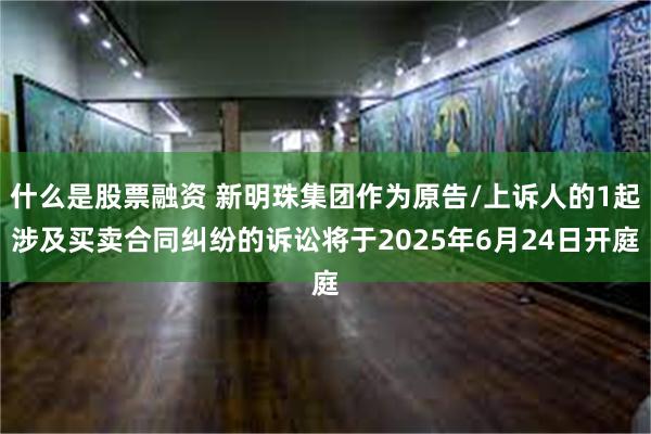 什么是股票融资 新明珠集团作为原告/上诉人的1起涉及买卖合同纠纷的诉讼将于2025年6月24日开庭